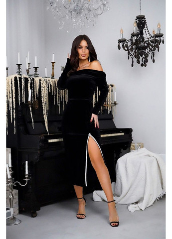 Черное вечернее платье открытые плечи 24106 черное Tanita-Romario