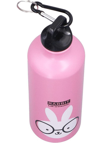 Детская бутылка для воды Зайка спортивная алюминиевая бутылка с карабином, 500 мл Розовая LUGI (365721746)