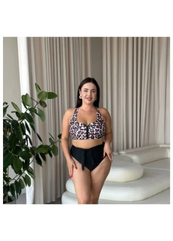 Комбінований демісезонний роздільний купальник plus size з високими плавками та утяжкою No Brand