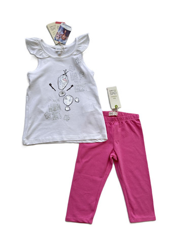 Розовый летний комплект костюм для девочки белая майка с олафом + велосипедки розовые 1000-3/2000-13 (110 см) OVS