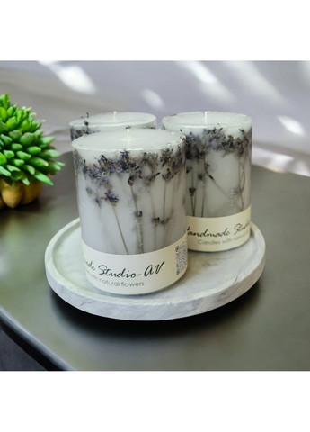 Набір свічок ручної роботи декоративні свічки в наборі з 3 шт на підставці з гілочками лаванди Handmade Studio - AV (370709250)