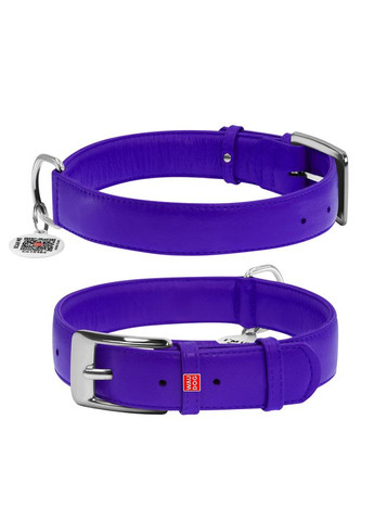 Ошейник для собак кожаный Glamour с QR паспортом, без украшений,, Ш 35 мм, Длин 46-60 см фиолетовый WAUDOG (322001540)