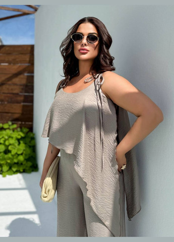 Женский комбинезон Asi.Store.ua комбинезон-брюки коричневый коктейльный, деловой, повседневный, кэжуал, вечерний лен