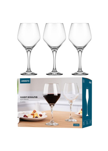 Набор бокалов для вина Loreto AR2644LWT 440 мл 3 шт Ardesto (364105302)