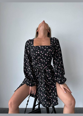 Черное праздничный, повседневный, кэжуал женское платье FINO Mode с цветочным принтом