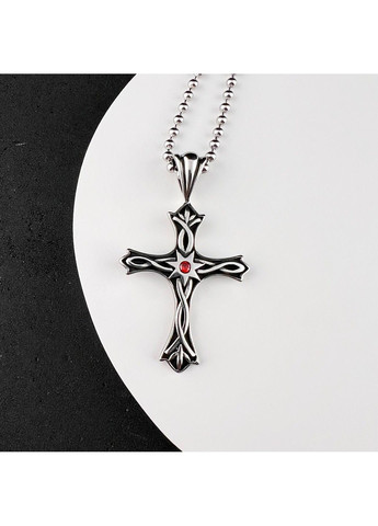 Крестик в готическом стиле с красным камнем из медицинской стали PSC-058 No Brand (299340126)