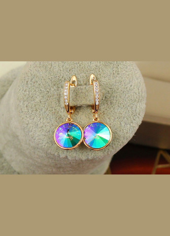 Серьги подвески Сваровски камень в ободке фиолетовые хамелеоны 3 см золотистые Xuping Jewelry (316433528)