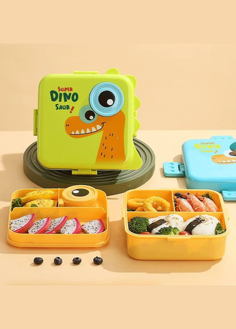 Детский ланч бокс на 2 яруса, 6 герметичных секций Super Dino 1.6л с соусницей 70мл, зеленый More (317253917)