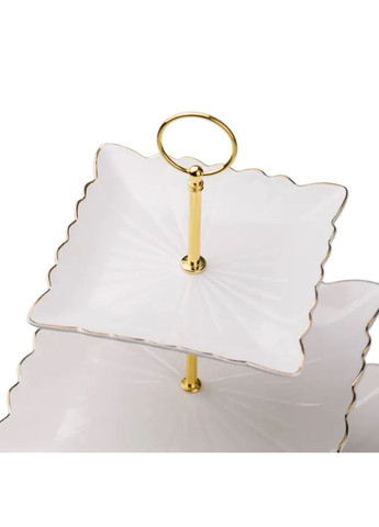 Етажерка для фруктів та десертів 3- ярусна квадратна біла керамічна для сервірування страв столова етажерка ProDobro (364192509)