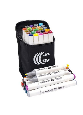 Набір скетч-маркерів 24 кольори BV820-24 у сумці Маркери набір двосторонніх маркерів для скетчингу та малювання Колорит (321144074)