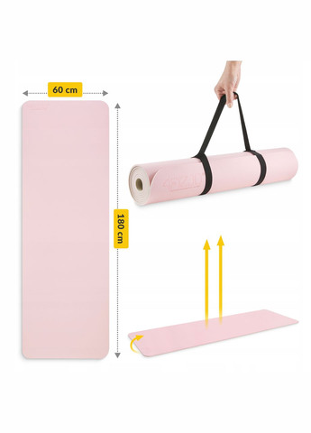 Коврик (мат) спортивный TPE 180 x 60 x 0.6 см для йоги и фитнеса Pink/Grey () 4FIZJO P-5907739317063 (342758191)
