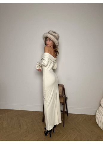 Молочна повсякденний, коктейльна, вечірня, кежуал жіноча сукня в рубчик з відкритими плечима FINO Mode