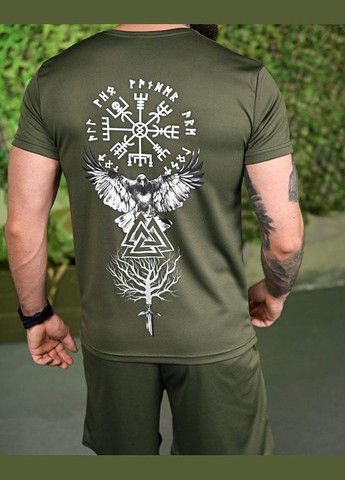 Патриотический летний мужской костюм с принтом орел футболка+шорты олива Freedom