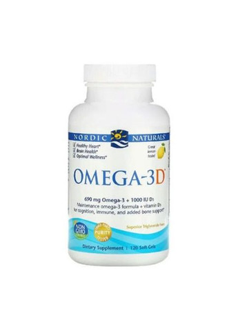 Omega-3D 1000 mg 120 Soft Gels Great Lemon taste Nordic Naturals (299150688)