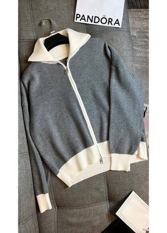 Серый демисезонный женский джемпер оверсайз на молнии с воротником поло джемпер MonCher