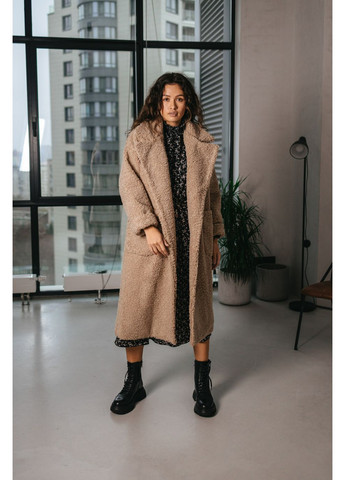 Кофейное зимнее Пальто-шуба 2026.5296 Seventeen