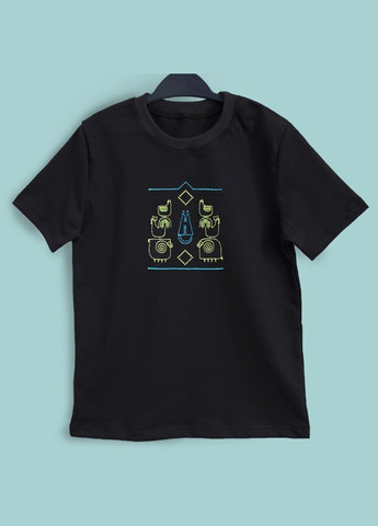 Чорна літня дитяча футболка з орнаментом господар вдома унісекс Ladan