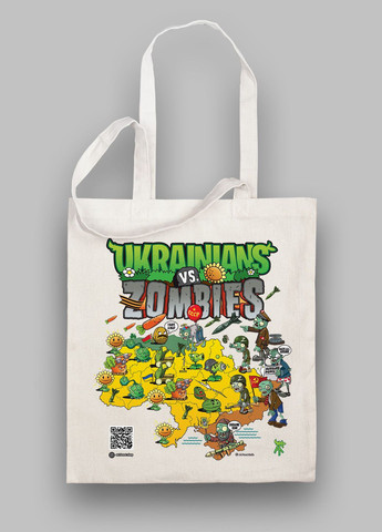 Біла сумка-шопер. Унікальний принт. Українці проти Зомбі (за мотивами Plants VS Zombies) від Art Forest (292566935)