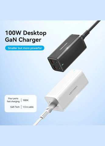 Зарядний пристрій 4xUSB 100W (2xUSB-C+2xUSB-A) PD3.0/QC 3.0/GaN White Vention (322336803)
