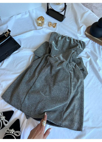 Графітова святковий, коктейльна, вечірня жіноча блискуча сукня з бантом з відкритими плечима Avanti однотонна