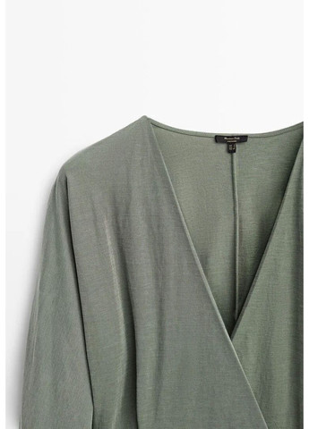 Зеленое кэжуал платье на запах Massimo Dutti однотонное