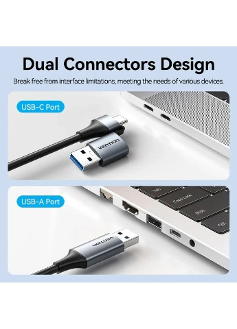 Перехідник USB 3.1 Type-C/USB-A --> Ethernet RJ45 1000Mb сірий Aluminum Alloy Type Vention (392011345)