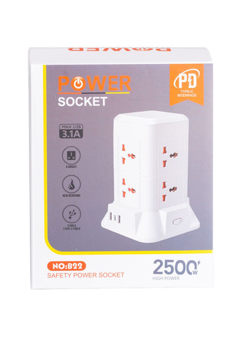 Мережевий фільтр-подовжувач TOWER 6 розеток 2хUSB-A 1xUSB-C 2.8м (HP-5-1) No Brand (338597639)