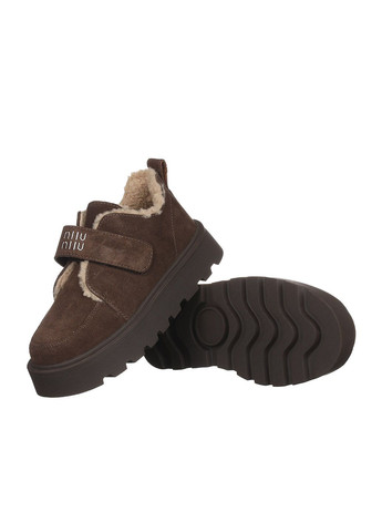 Угги женские зимние на липучке короткие теплые замшевые на высокой подошве повседневные для прогулок коричневые 2808-4 No Brand (362893825)