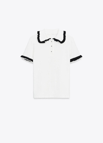 Молочная женская футболка-поло Zara однотонная