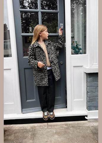 Серое Подростковое пальто для девочки 8491/709 Лопардовый Zara