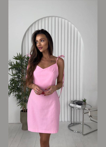 Розовое повседневный, коктейльное женское платье из льна на завязках с открытой спиной Avanti однотонное