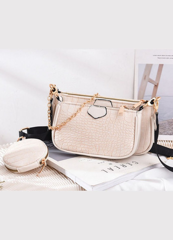 Жіноча міні сумочка клатч з екошкірним ланцюжком в стилі рептилія біла (sku_1249Б) No Brand (330576969)