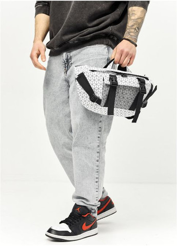 Велика тканинна сумка водостійка бананка чоловіча через плече і пояс з підкладкою принт квадрат Sambag (361669243)