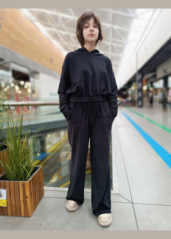 Черная женские штаны-палаццо велюр 2 Льва