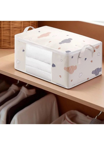 Тканевой органайзер для хранения постельного белья 55х35х25 см с прозрачным окном и ручками No Brand (362672774)