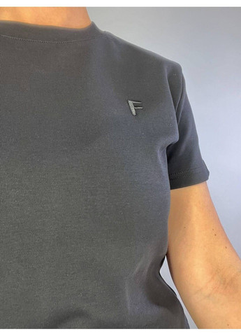 Футболка жіноча A-N 25197 вишивка літера F однотонна базова середня довжина one size No Brand - (321629867)