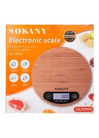 Кухонные настольные электронные весы для взвешивания продуктов SK-19024 до 5кг LCD-дисплей Дерево Sokany (379999084)