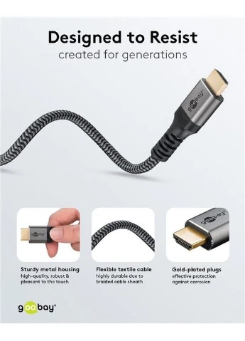 Кабель монитора сигнальный HDMI M/M (папа/папа) 0.5m v2.1 8K@60Hz D=6.3mm 3xS Textile Goobay (380048039)