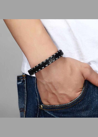 Браслет из кожи со вставками и застежкой серебряного цвета (11028) Hemst (301071199)