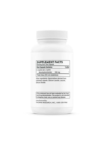 Лізин (L-lysine) 500 мг 60 капсул Thorne Research (361118452)
