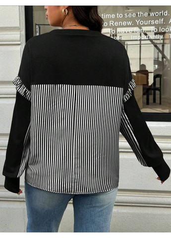 Черная повседневный рубашка в полоску DK/DL Мода без кордонів с длинным рукавом