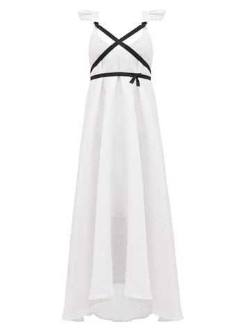 Білий комплект з органічного льону (сукня, крильця та рукави) на зріст від 170см+ HOCHUSOBITAKE