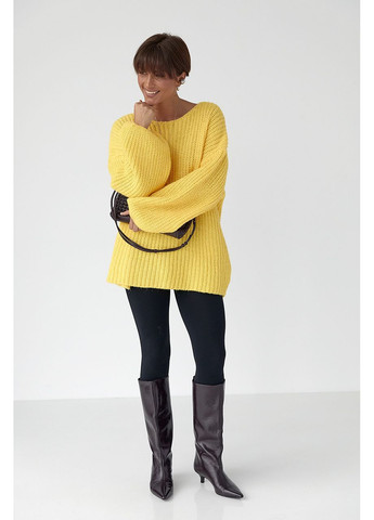 Жовтий зимовий однотонний джемпер великої в'язки - жовтий колір Lurex