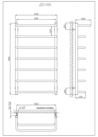 Полотенцесушитель Скоба с полкой 900х530/7 Kosser (346048901)