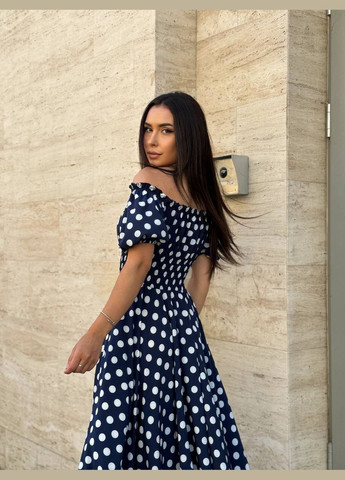 Темно-синя повсякденний, вечірня, кежуал жіноча сукня з відкритими плечима Style Point з квітковим принтом