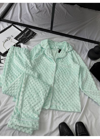 М'ятна піжама мʼяка як хмаринка,турецький велюр,сорочка та штани Україна