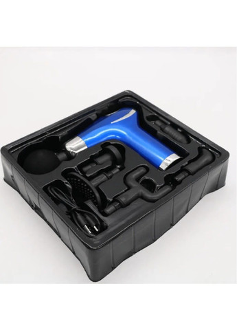 Ручний перкусійний акумуляторний вібромасажер пістолет для розслаблення м'язів із насадками 6 штук (479639-Prob) Синій Unbranded (322605099)