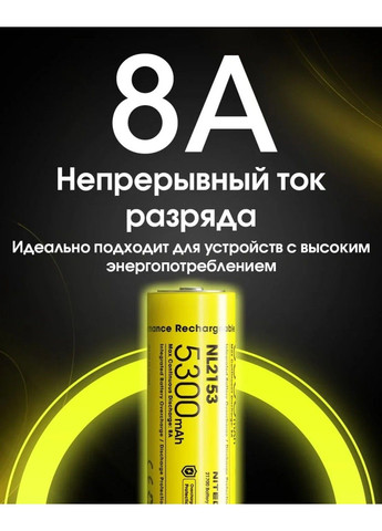 Аккумулятор 21700 Nitecore NL2153 3.6V 5300mAh Li-Ion защищенный (Желтый) No Brand (332634597)