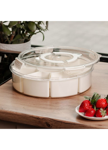 Контейнер для їжі з 9 відсіками пластиковий Ø29 см харчовий контейнер для зберігання їжі 3.5 л Бежевий HP-27-14 (A-034187) Yiwu (352769579)