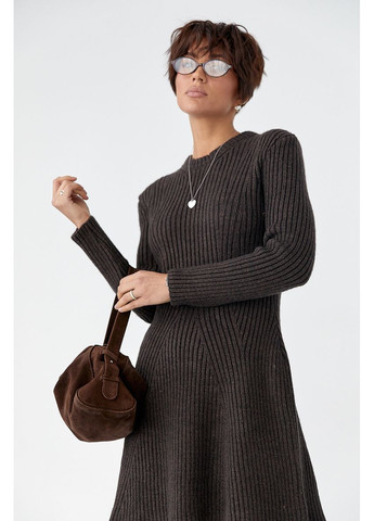 Темно-коричнева повсякденний жіноче коротке плаття в рубчик Lurex